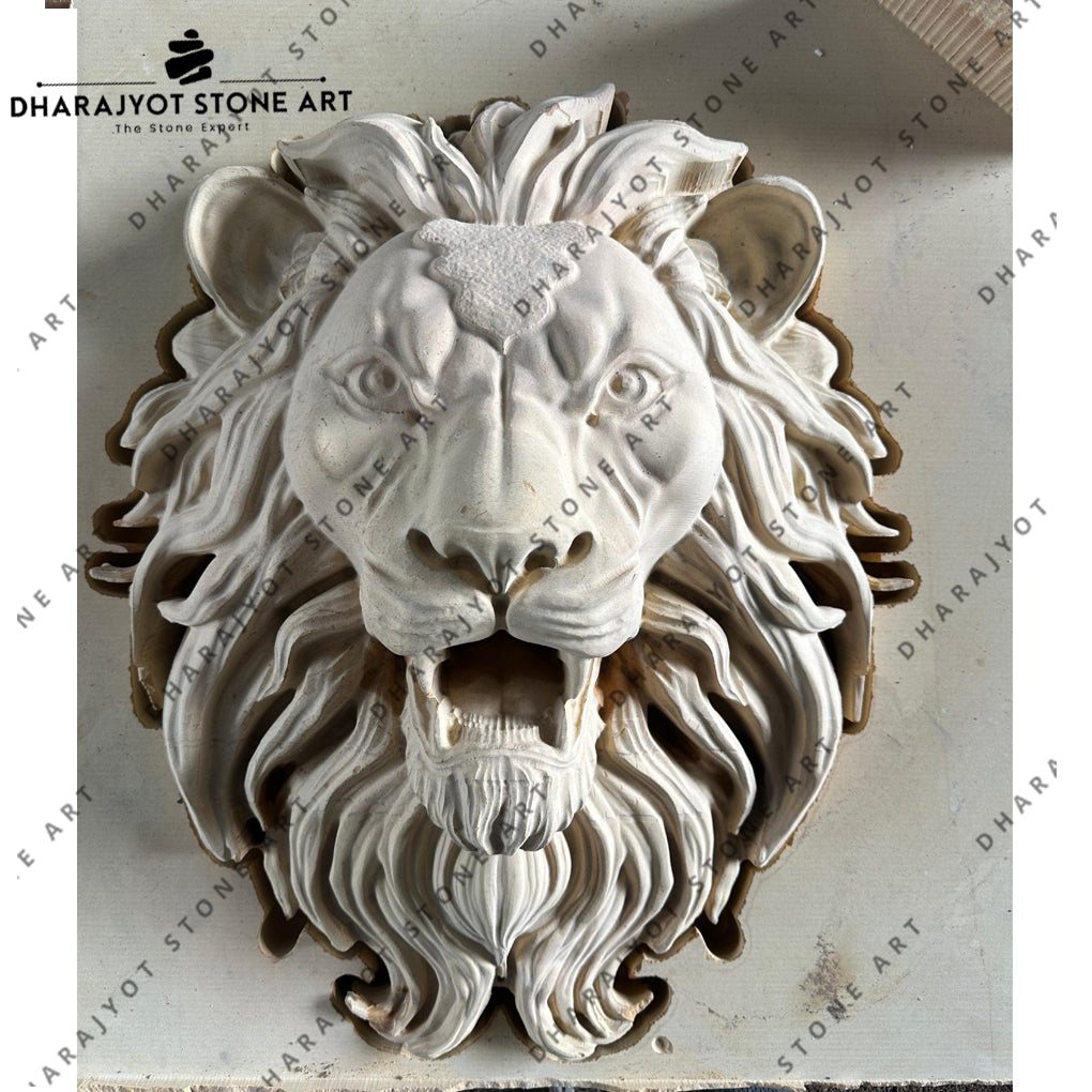 Hand-Carved Natural Stone Majestic Lion Head Wall Hanging