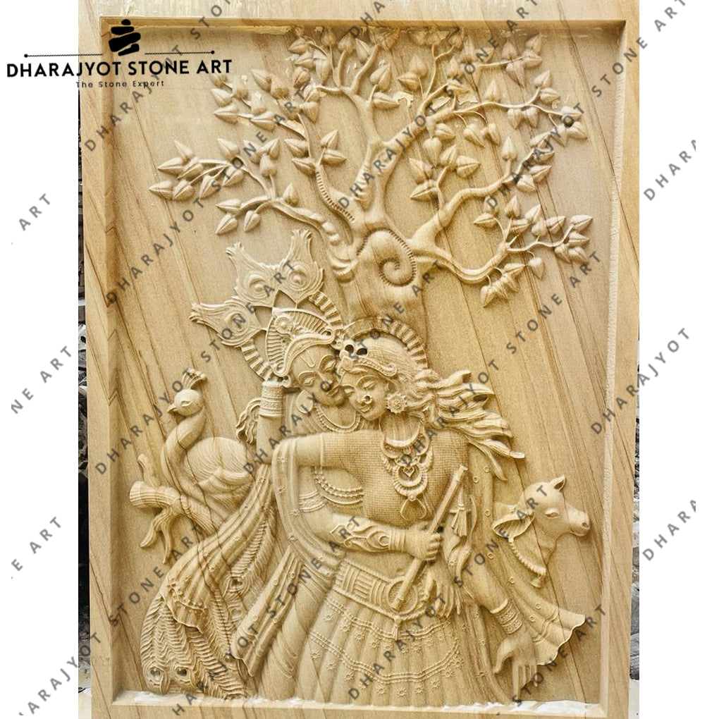 Lord Krishna Indian Decorative Carved Stone Wall Mural