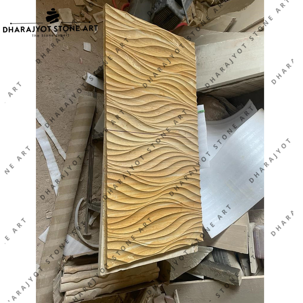 Handcrafted Sandstone Wave Pattern Wall Mural