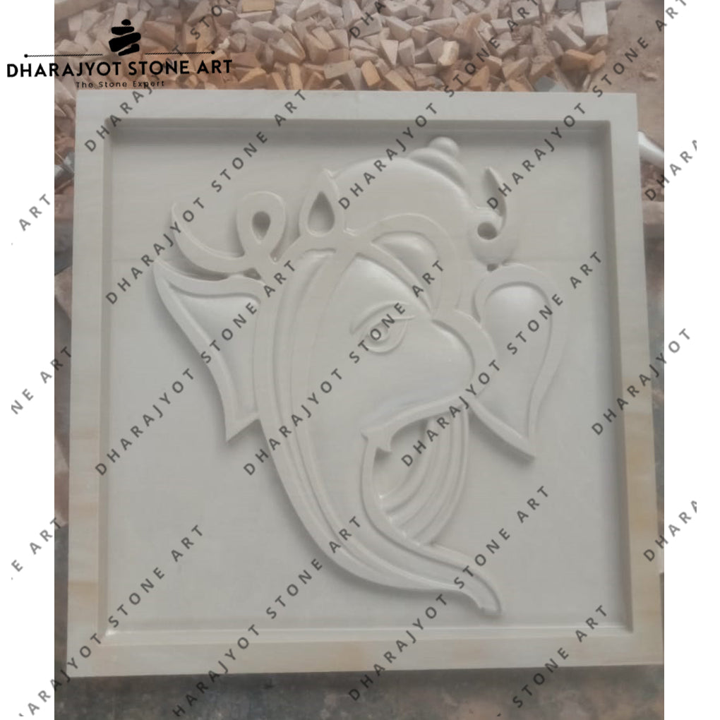 White Sandstone Modern Abstract Lord Ganesha Wall Mural