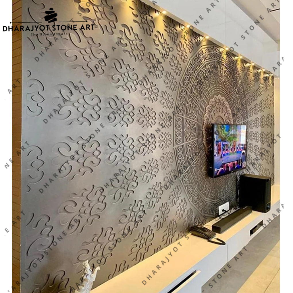 Modern Handcrafted 3D Textured Mandala Design Stone Wall Mural