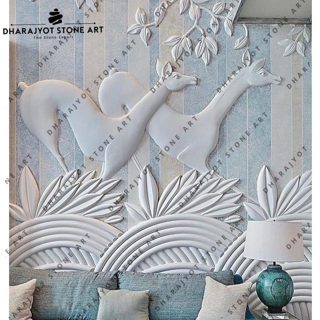 3D Deer Handcrafted Nature Stone Wall Mural