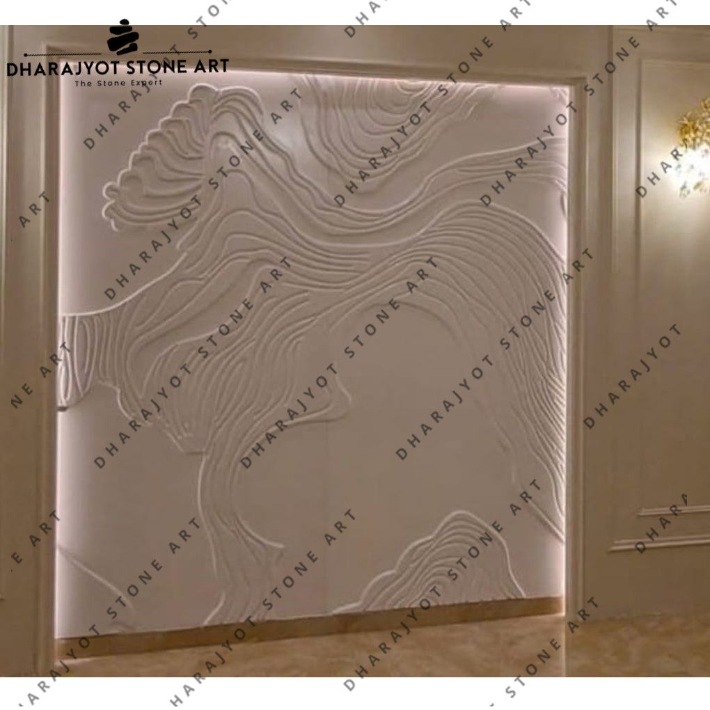Elegant Interior Hand Carved Design 3D Stone Wall Mural