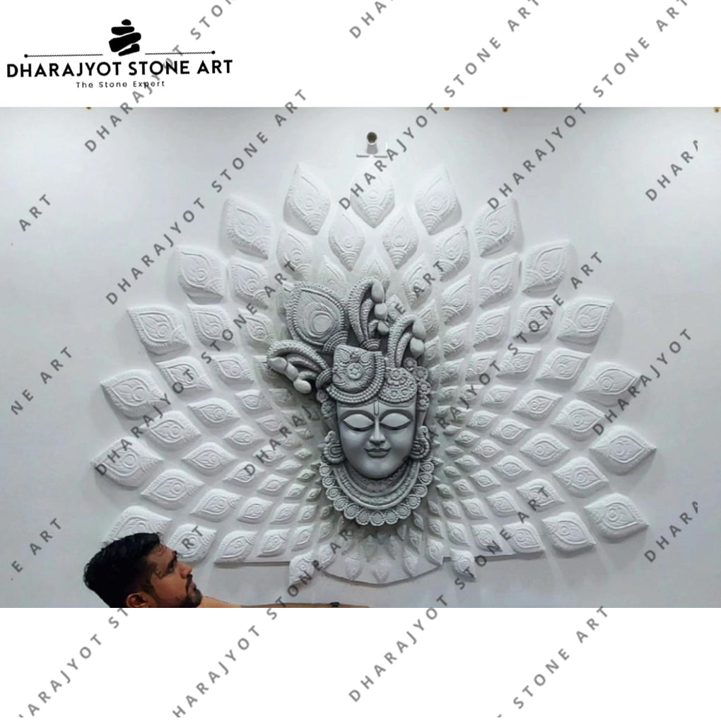 3D Handcrafted Krishna Stone Wall Mural