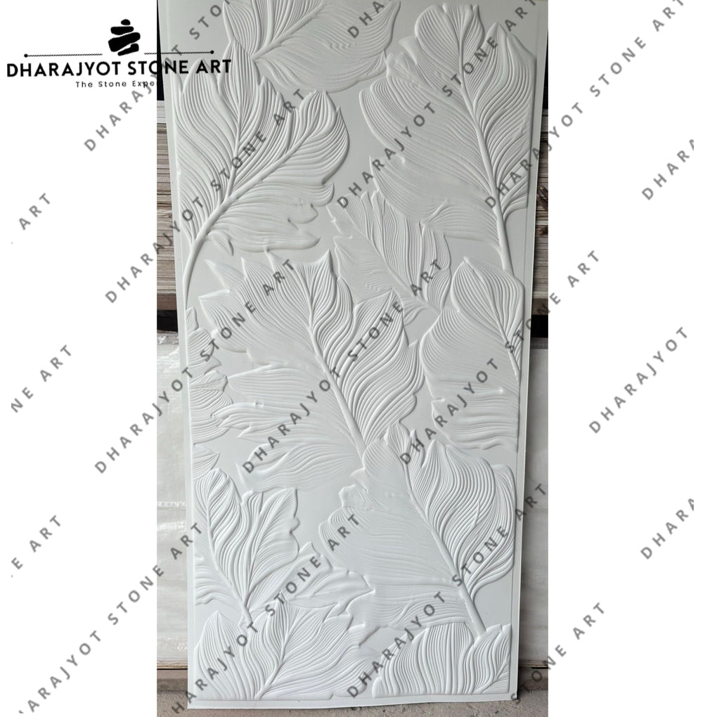 Elegant Hand-Carved 3D Leaf Pattern Stone Wall Mural