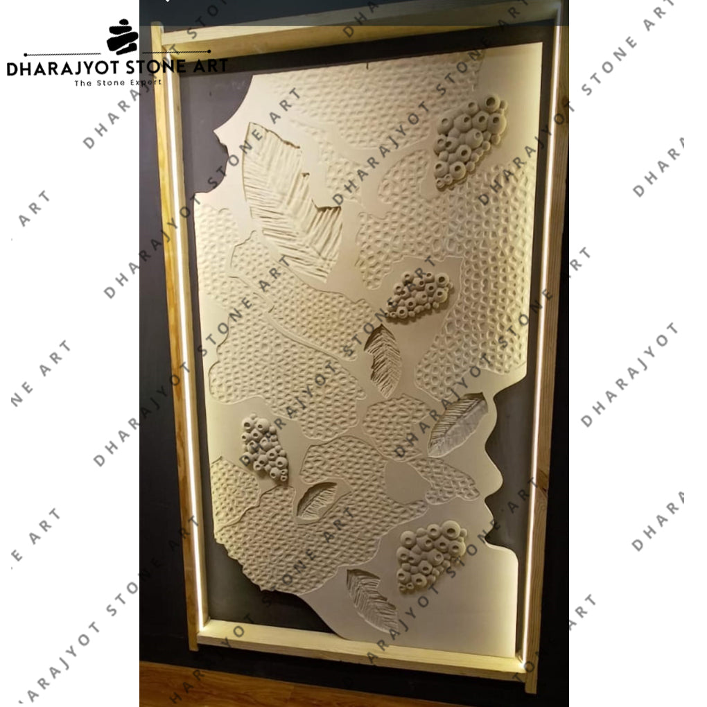 Elegant Hand-Carved Abstract Botanical Stone Wall Mural