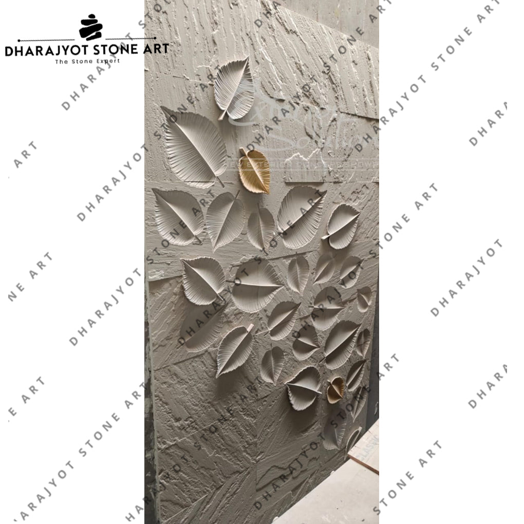 3D Hand-Carved Stone Leaf Wall Mural
