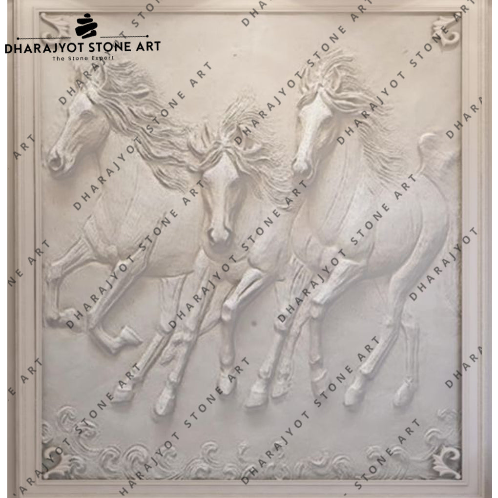 Elegant Hand-carved Running Horses Stone Wall Mural