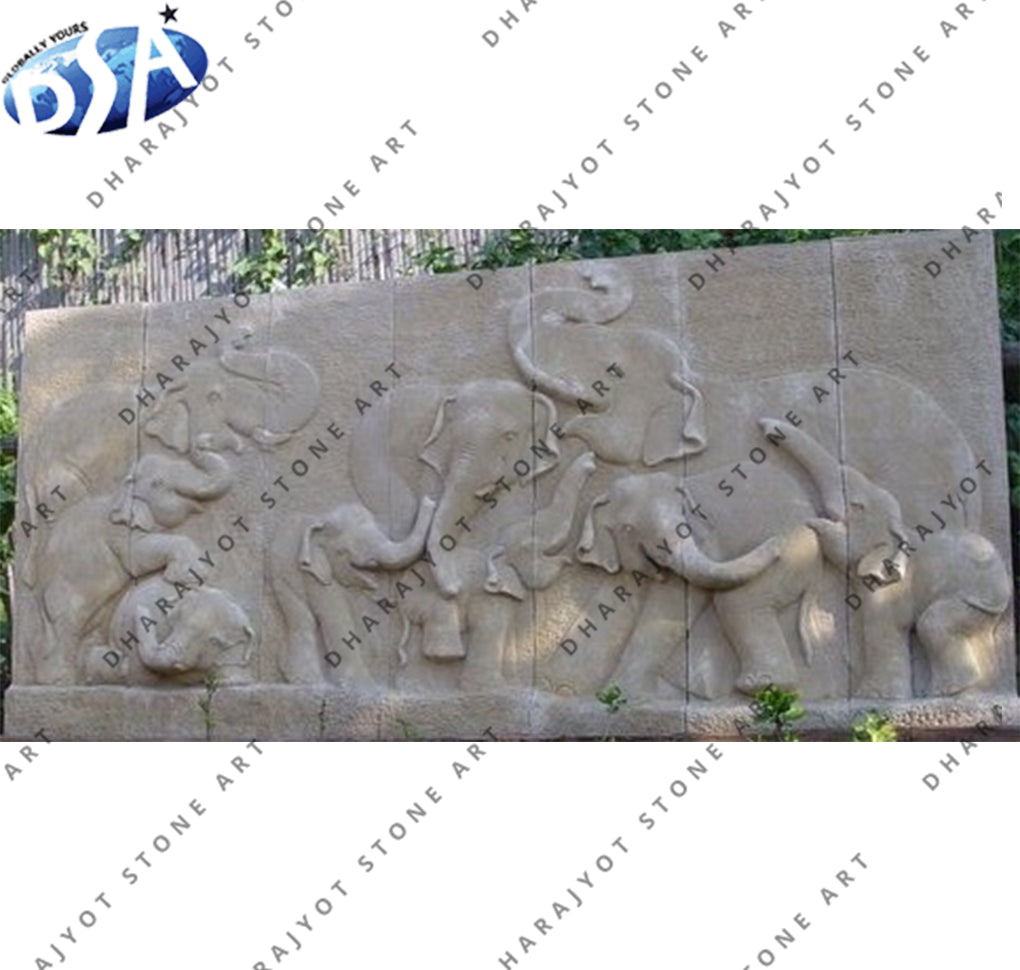Luxury Garden Wall Feature Elephant Stone Relief Wall Hanging