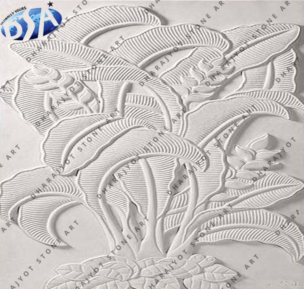 Natural Stone Hand Carved Leaves Design Wall Panel