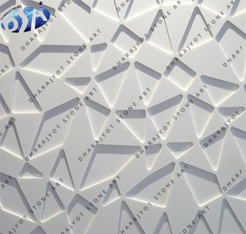 Natural Stone Hand Carved Abstract Geometric Triangle Design Wall Panel
