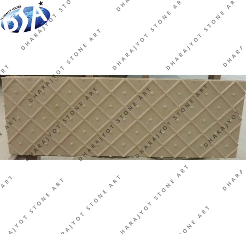 Elegant Handcrafted Natural Stone Diamond Grid and Dot Pattern Wall Panel