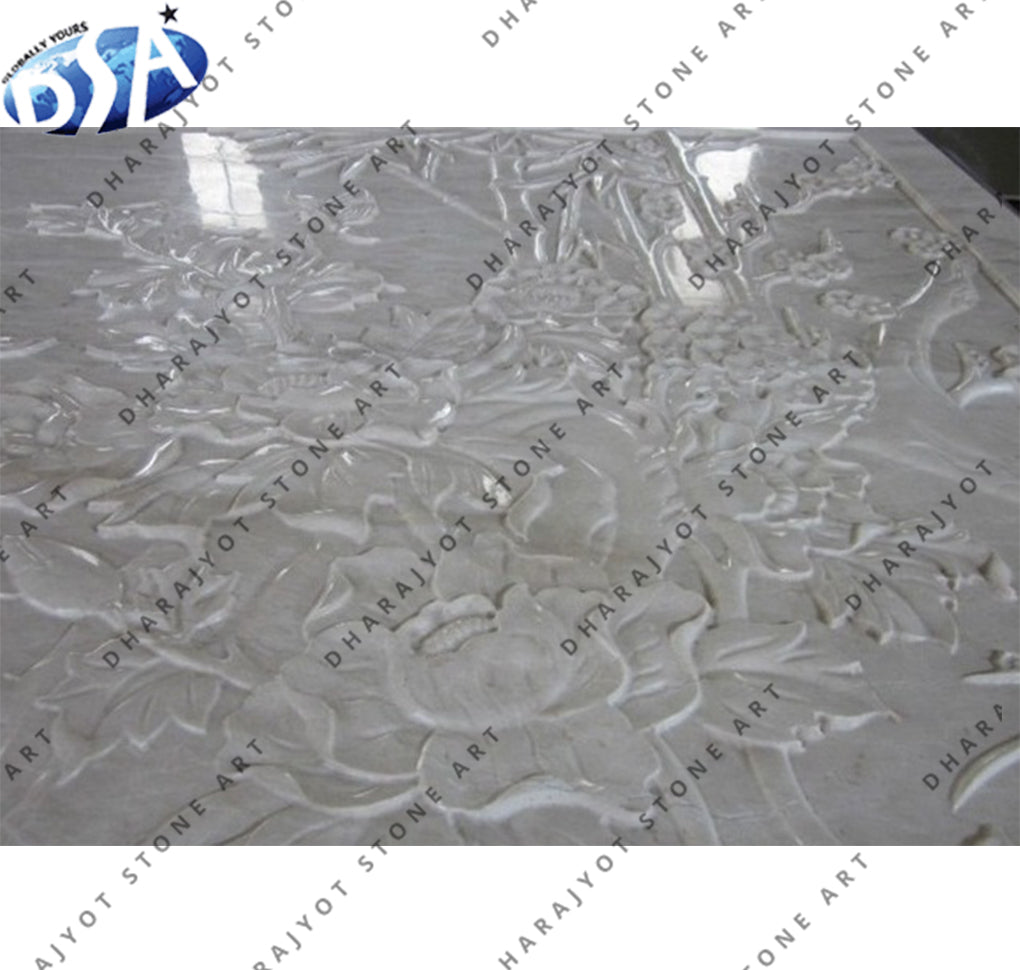 Luxurious Home Hand-Carved White Stone Floral 3D Relief Wall Panel