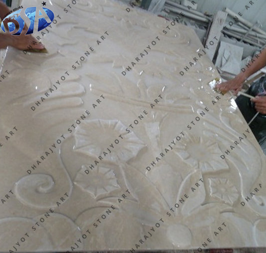 Polished Decorative Hand-Carved Natural Floral Stone Wall Panel