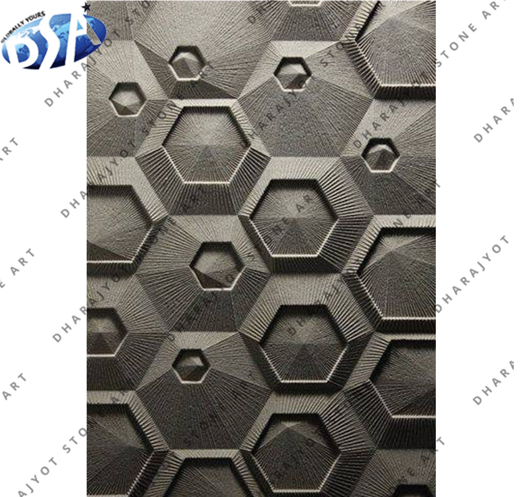 Luxurious Modern 3D Hexagonal Pattern Black Stone Wall Panel