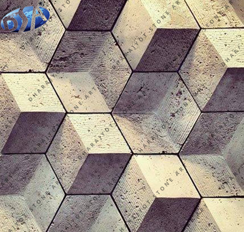 Grey & Brown Tones Rustic Textured Hexagonal Design Stone Wall Panel