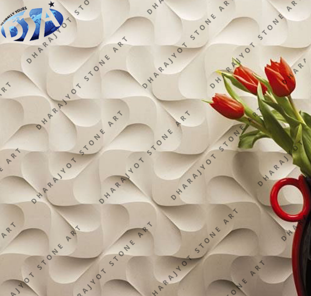 Living Room Decorative Curved Flow White Stone Wall Panel