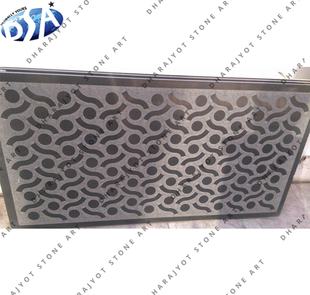 Geometric Cutout for Home & Office Decor Carved Black Stone Wall Panel