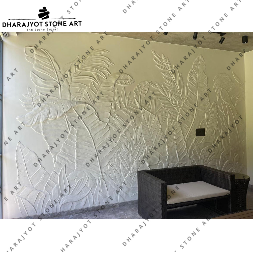 European White Stone Flower Design 3D Wall Panel
