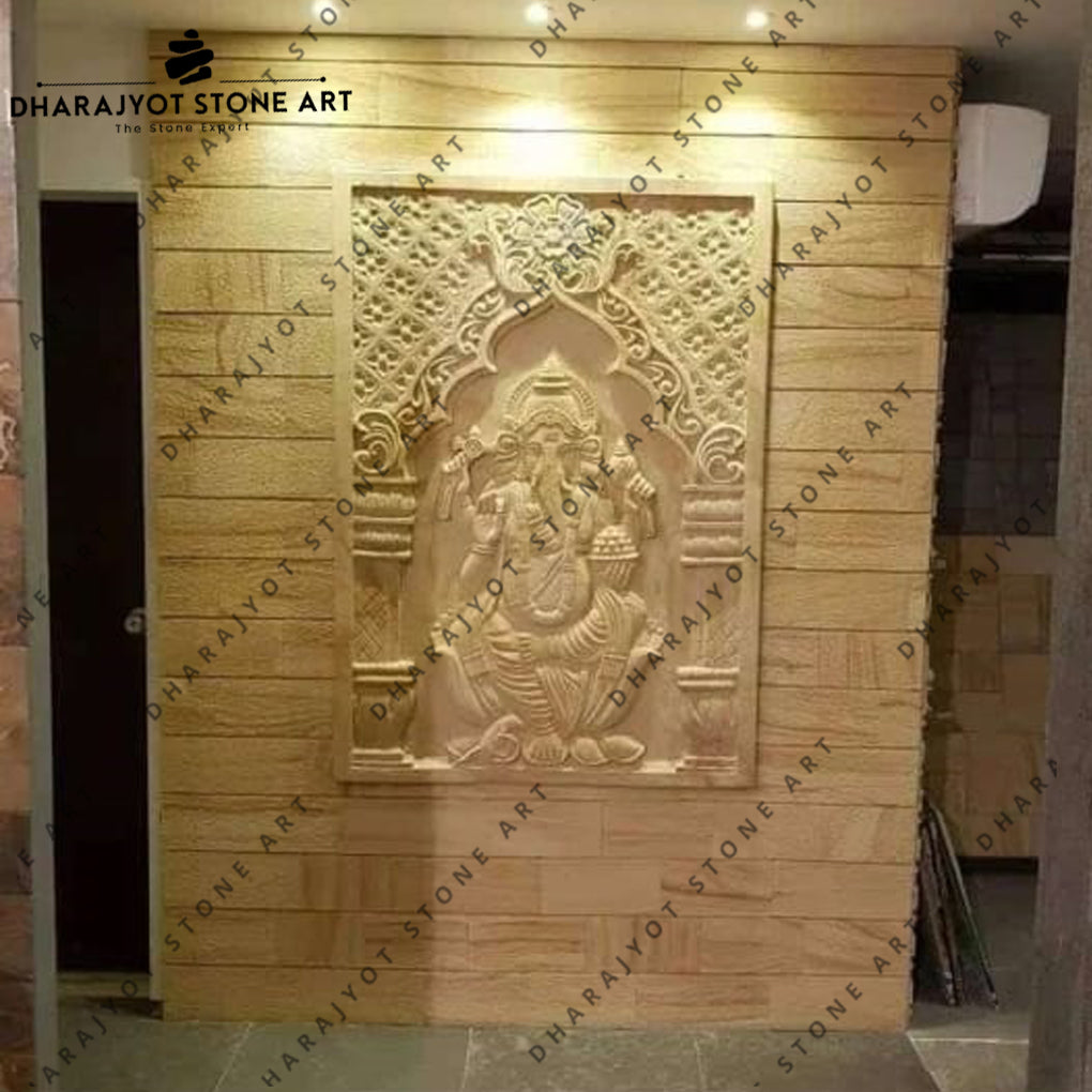 Hand-Carved Stone Lord Ganesha Wall Panel