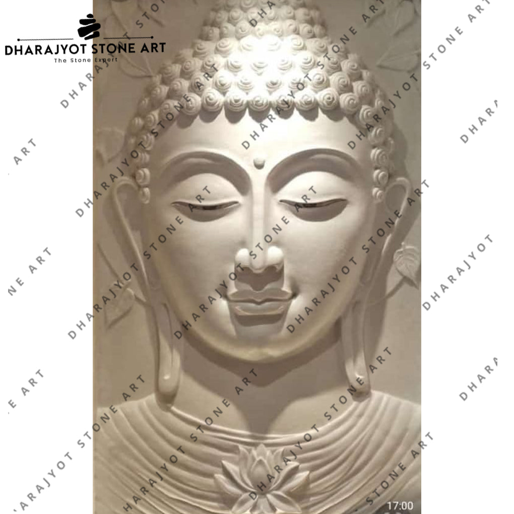 Hand-Carved Spiritual White Stone Buddha Wall Panel
