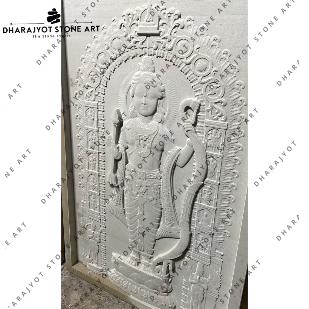Temple Style Decorative Sculpture Carved White Stone Lord Rama Wall Panel