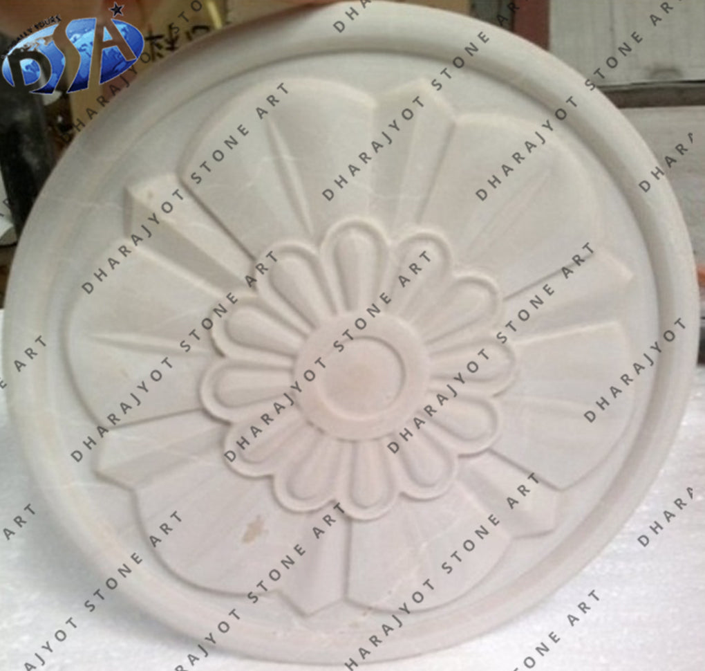 Modern Hand-Carved Elegant Round Floral Natural Stone Wall Panel