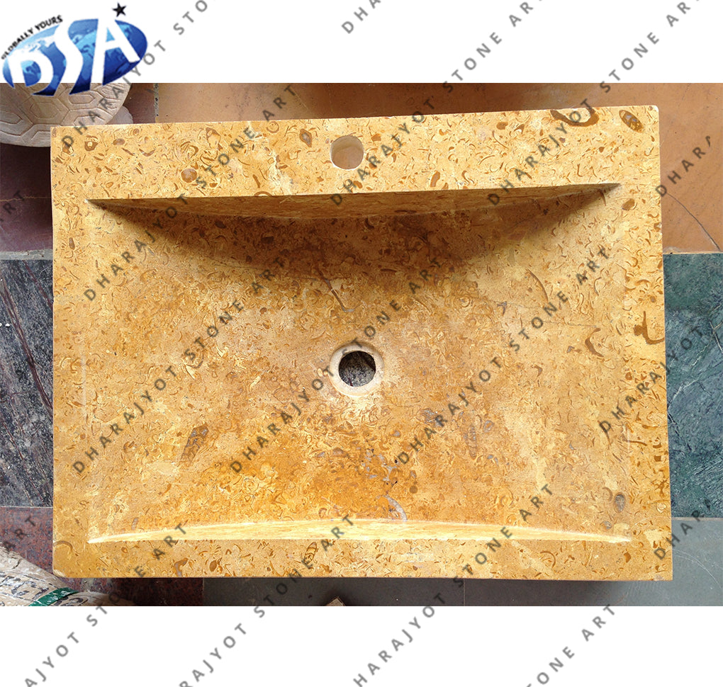 Yellow Sandstone Square Counter Top Wash Basin