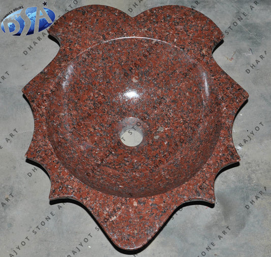 Round Red Granite Table Top Wash Basin