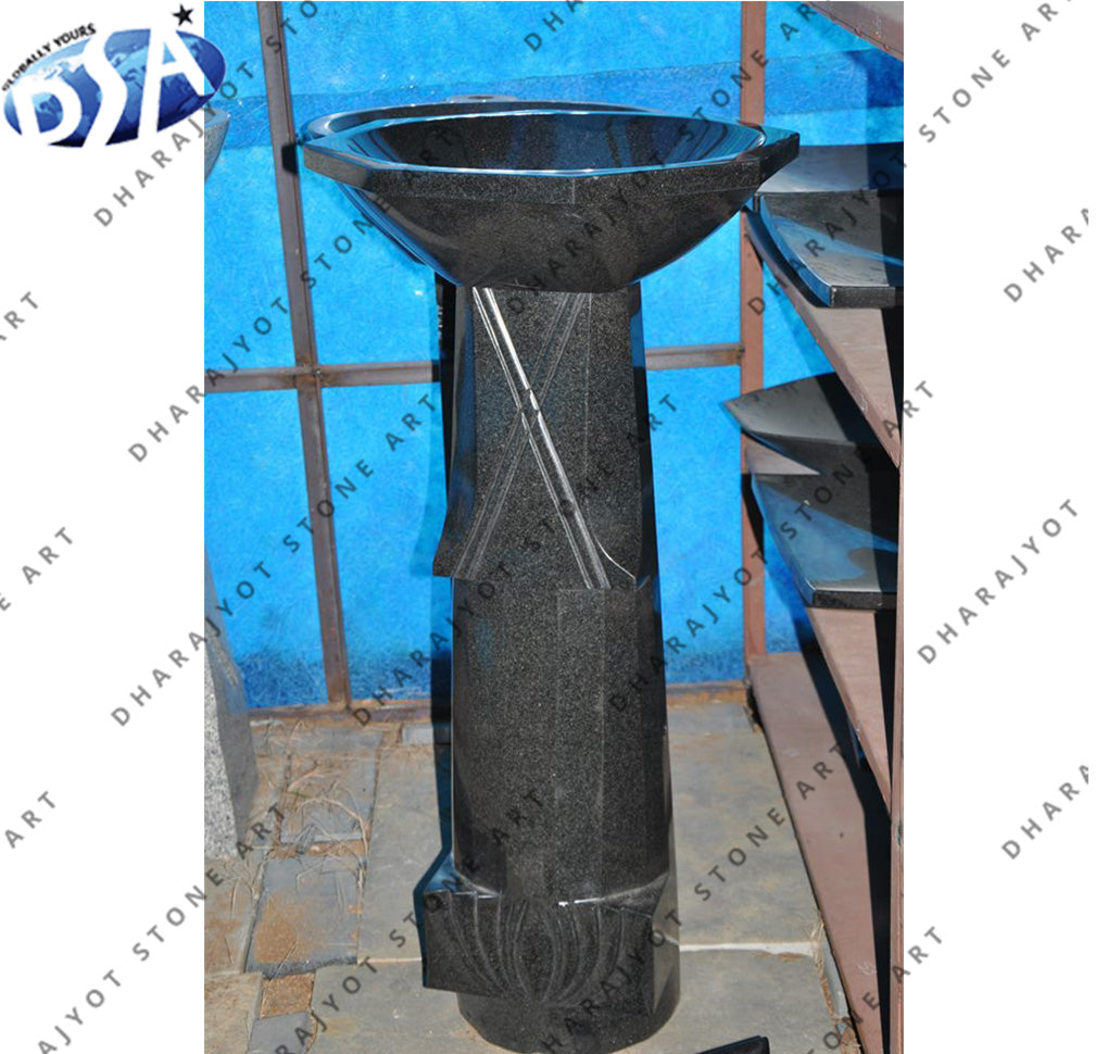 European Style Black Marble Carved Pedestal Washbasin