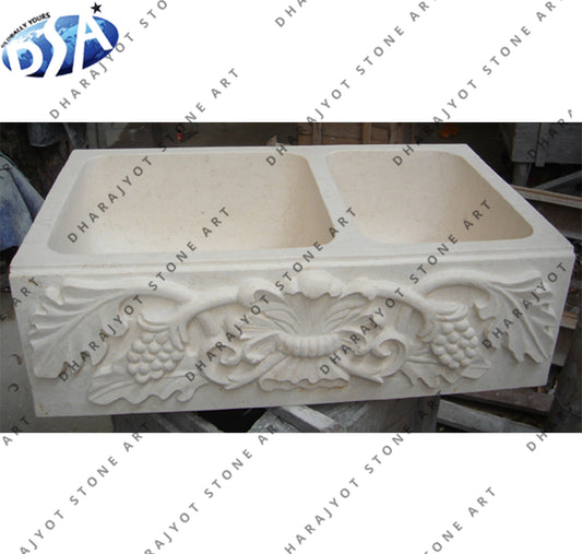 Hand Carved White Marble Square Washbasin