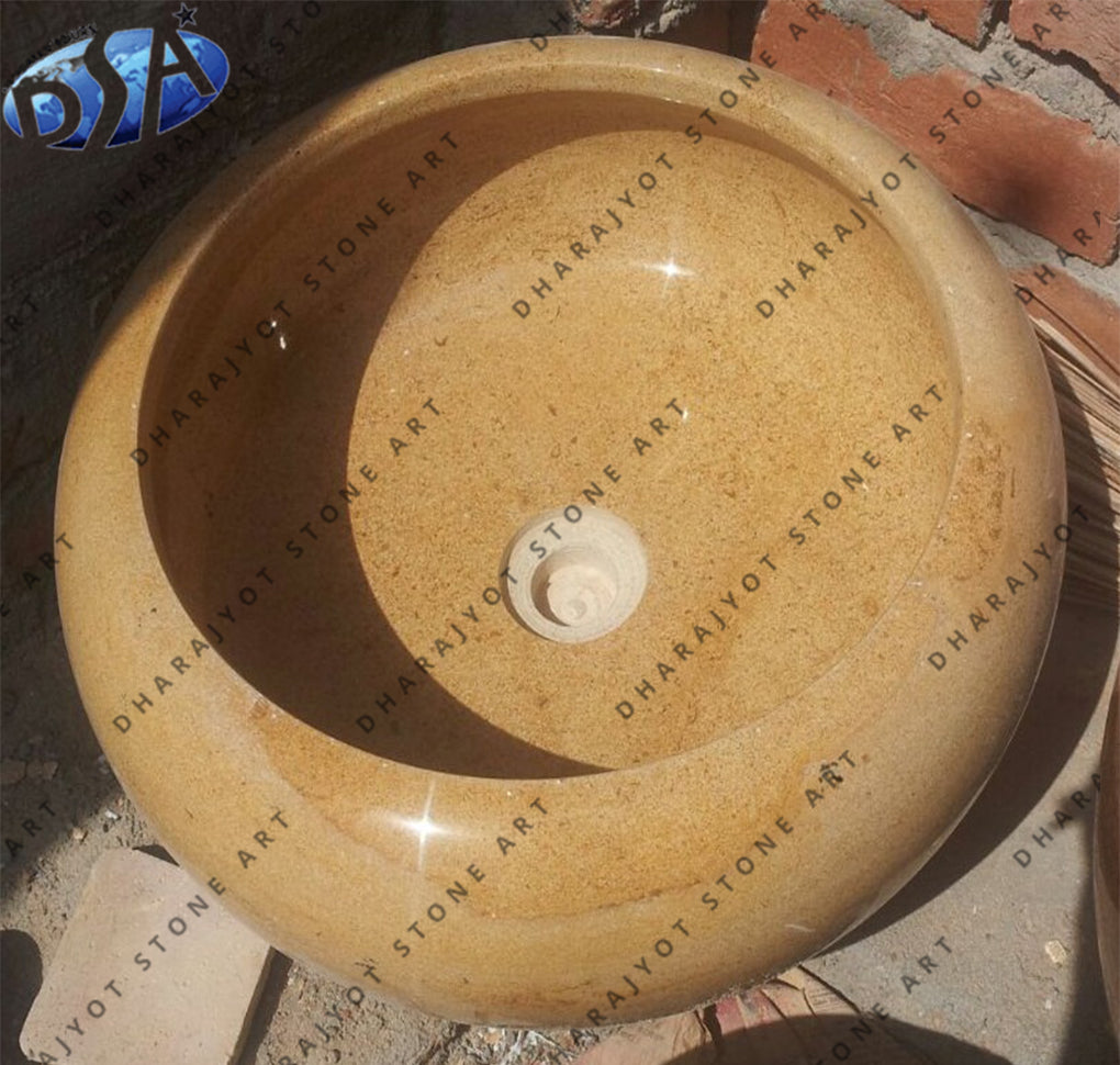 Round Yellow Sandstone Washbasin