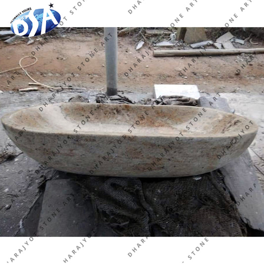 Antique Handmade Yellow Rustic Counter Marble Sink Basin Bathroom