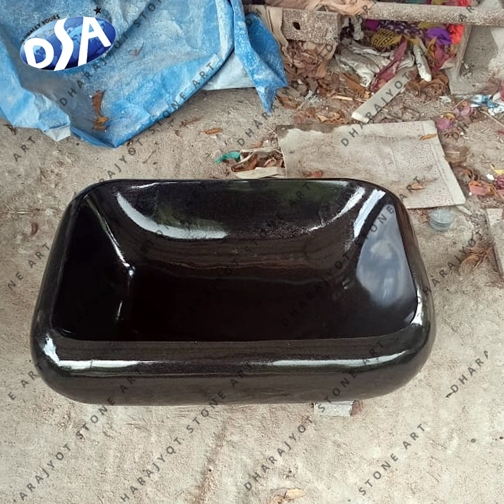 Hand Carve Rough Stone Black Marble Wash Basin