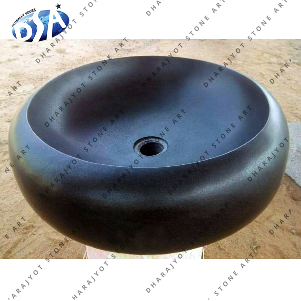 Round Nature Black Kitchen Granite Hand Basin Sink