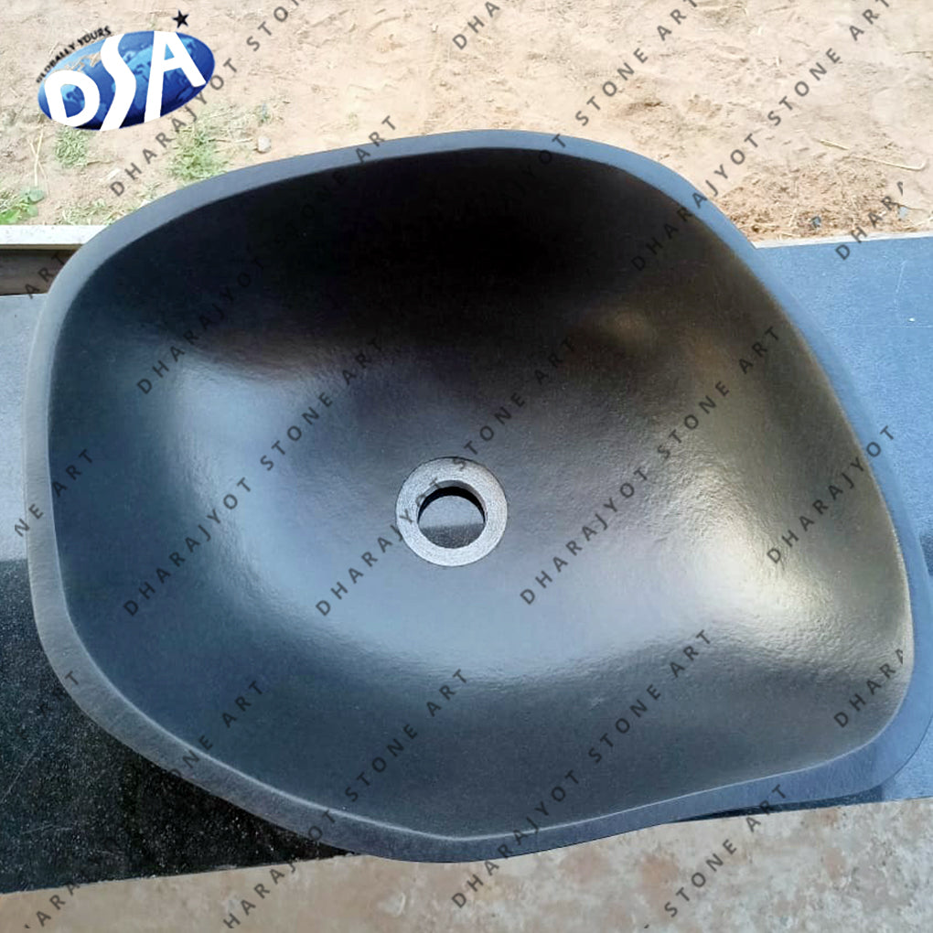 Natural Granite Black Stone Shaped Bathroom Wash Basin