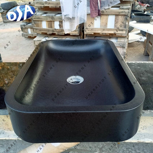 Countertop Black Marble Rectangular Shape Wash Basin Sink