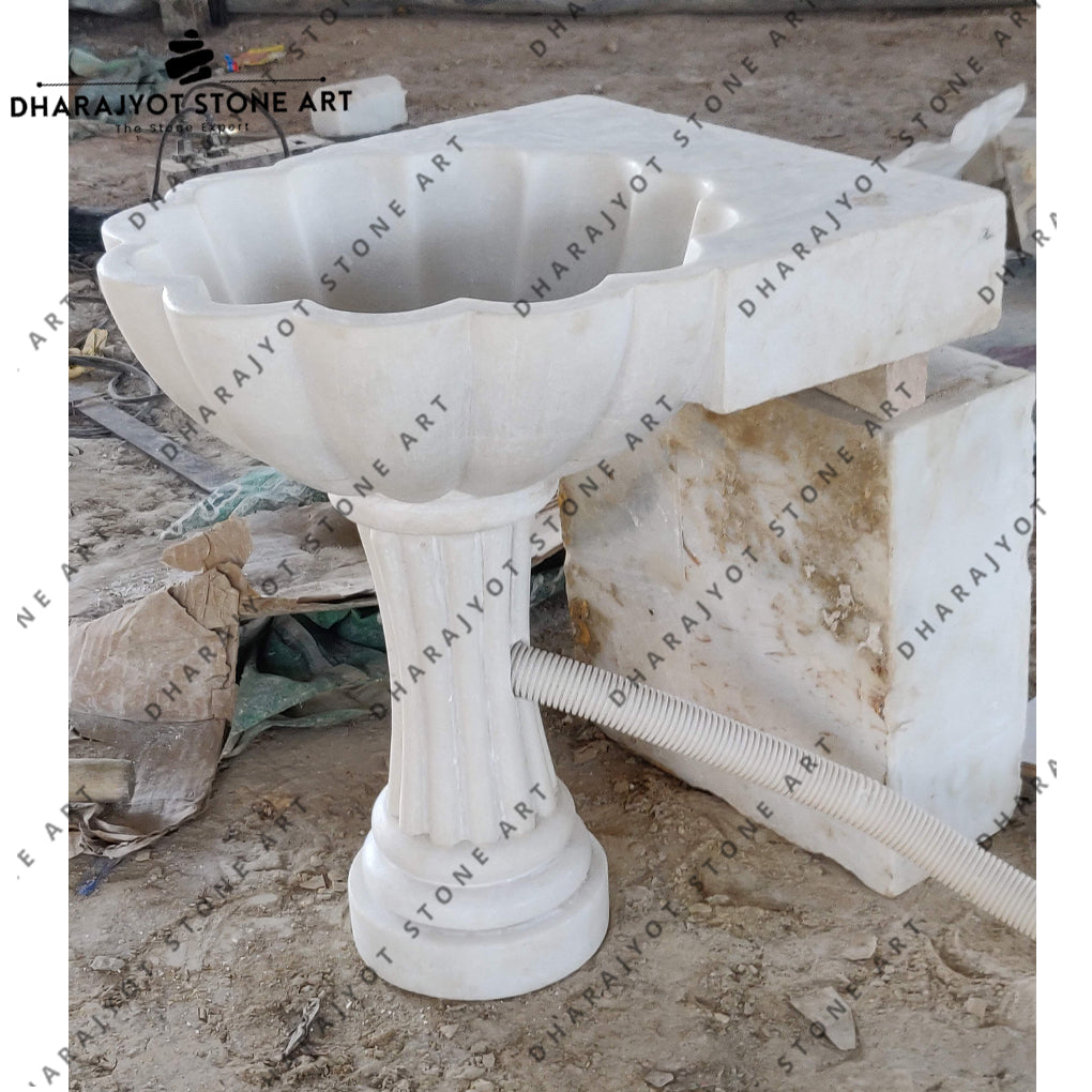 Australian White Marble Stone Pedestal Washbasin
