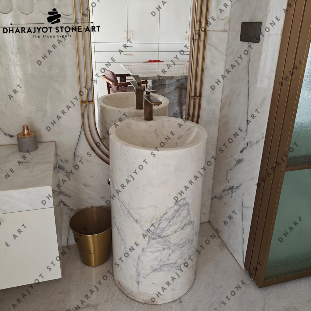 Design Natural Marble Carving Bathroom Pedestal Sink