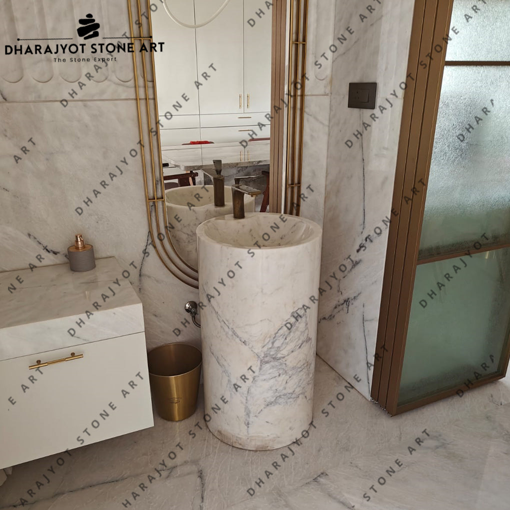 Design Natural Marble Carving Bathroom Pedestal Sink