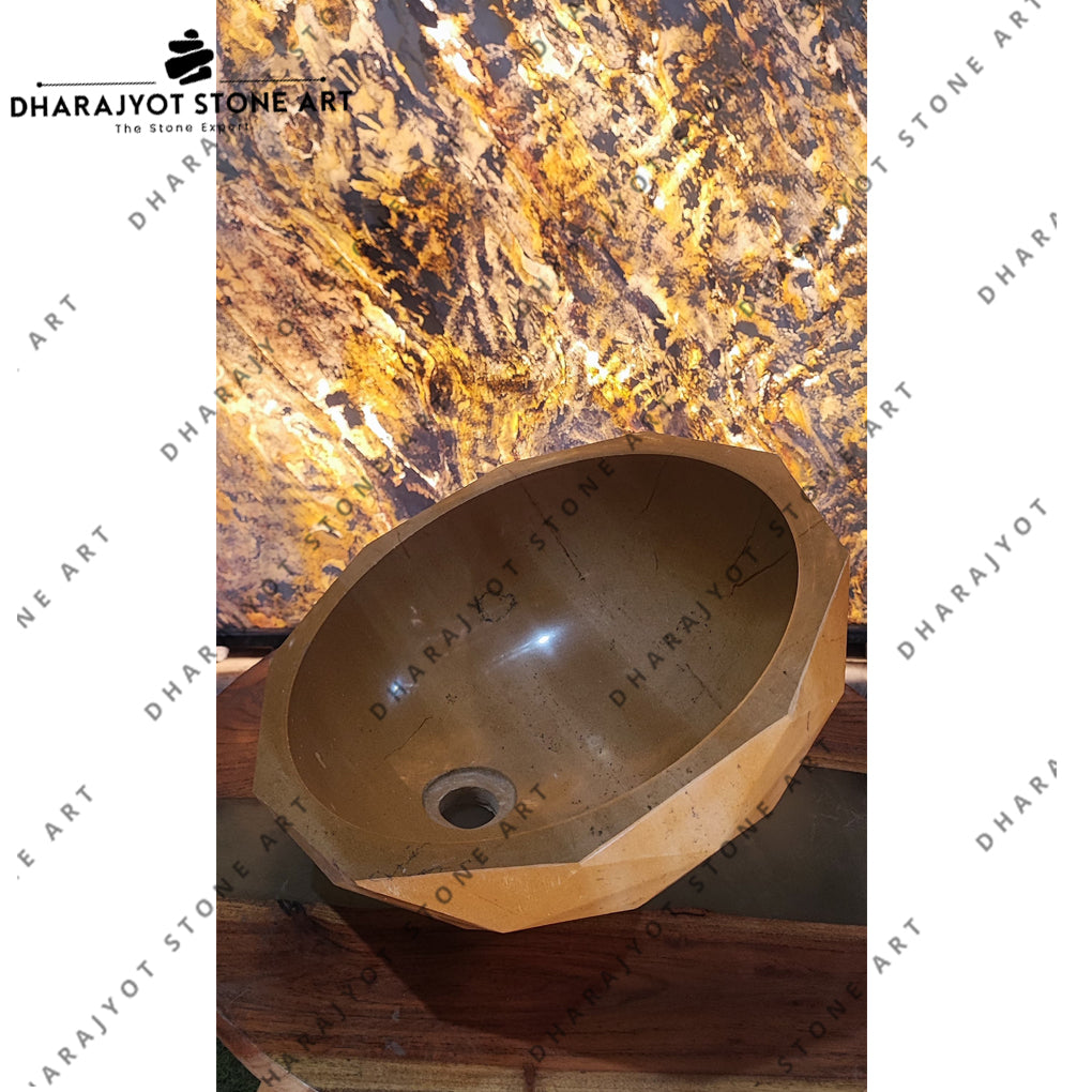 Caved Natural Surface Round Light Beige Marble Wash Basin