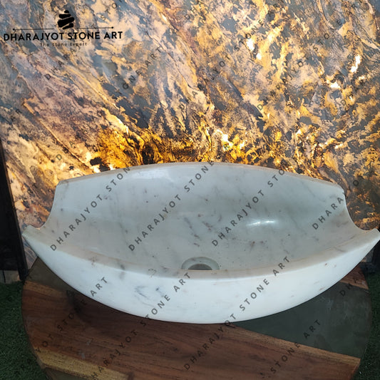 Luxury Hand carving Oval Natural White Marble Washbasin