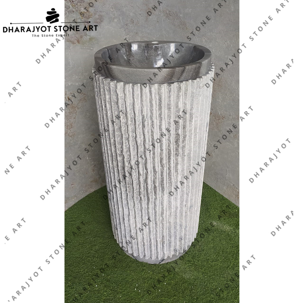 Grey Grenite Stone Pedestal Bathroom Sink