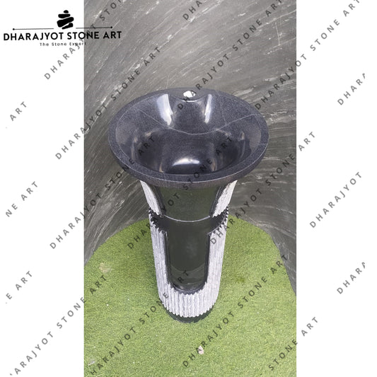 Hand Carving Black And Grey Stone Pedestal Washbasin