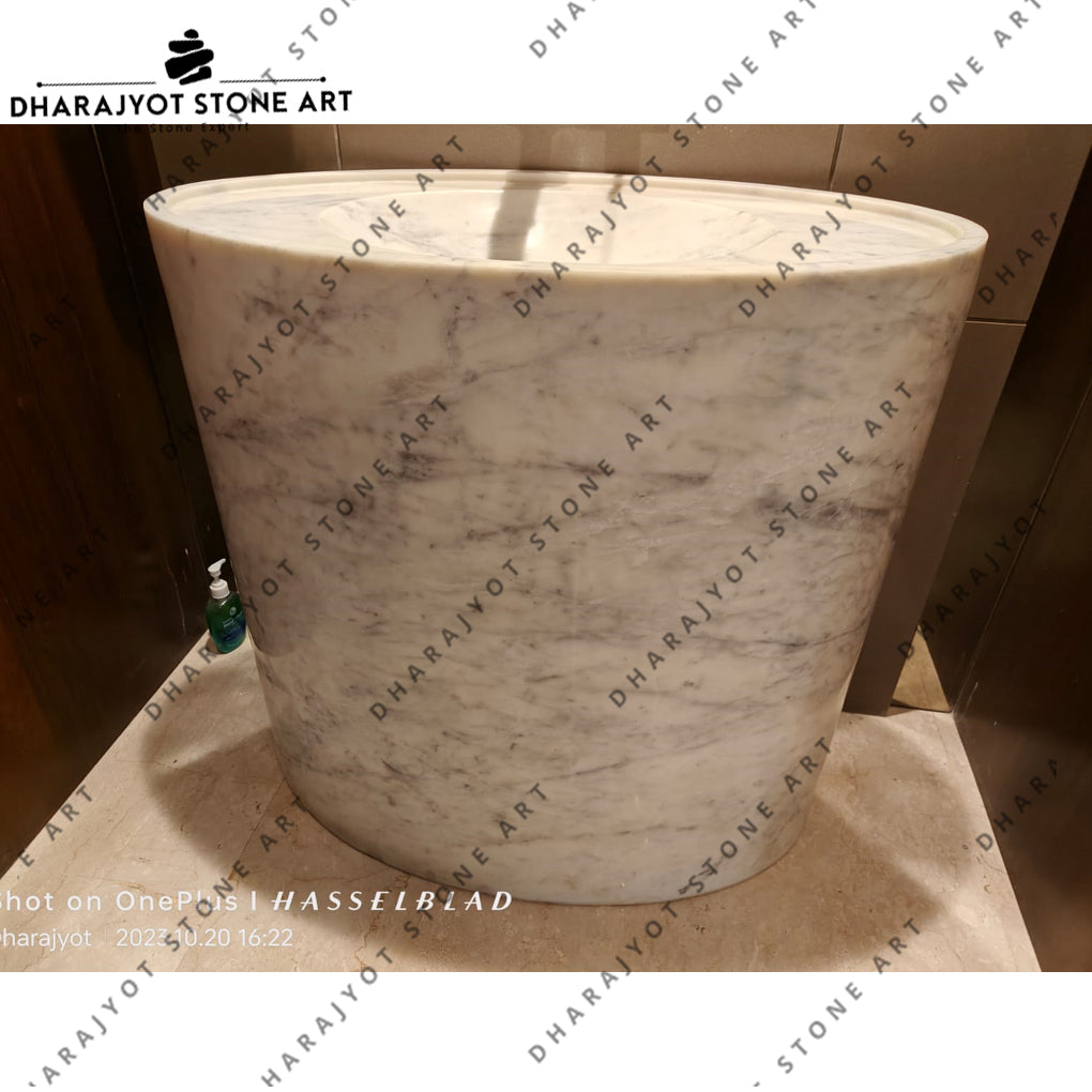 Custom Natural Marble Oval Shape Pedestal Washbasin Sink