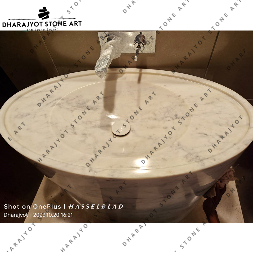 Custom Natural Marble Oval Shape Pedestal Washbasin Sink