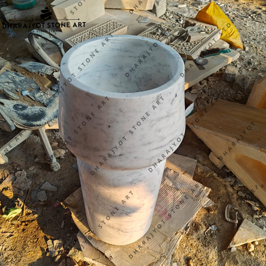 Natural Marble Carving Bathroom Pedestal Sink