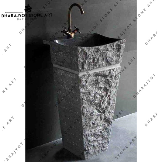 Natural Black Stone Pedestal Sink Basin