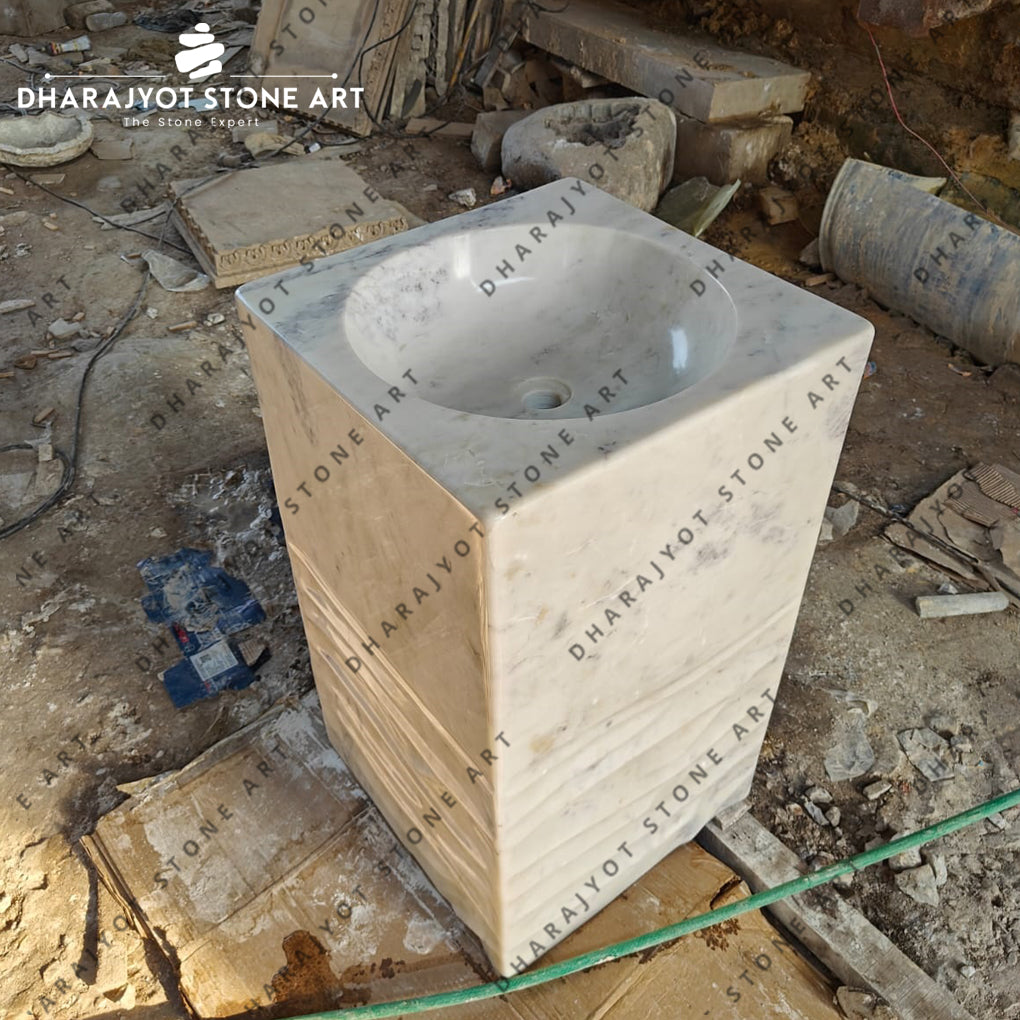 White Marble Pedestal Bathroom Sink