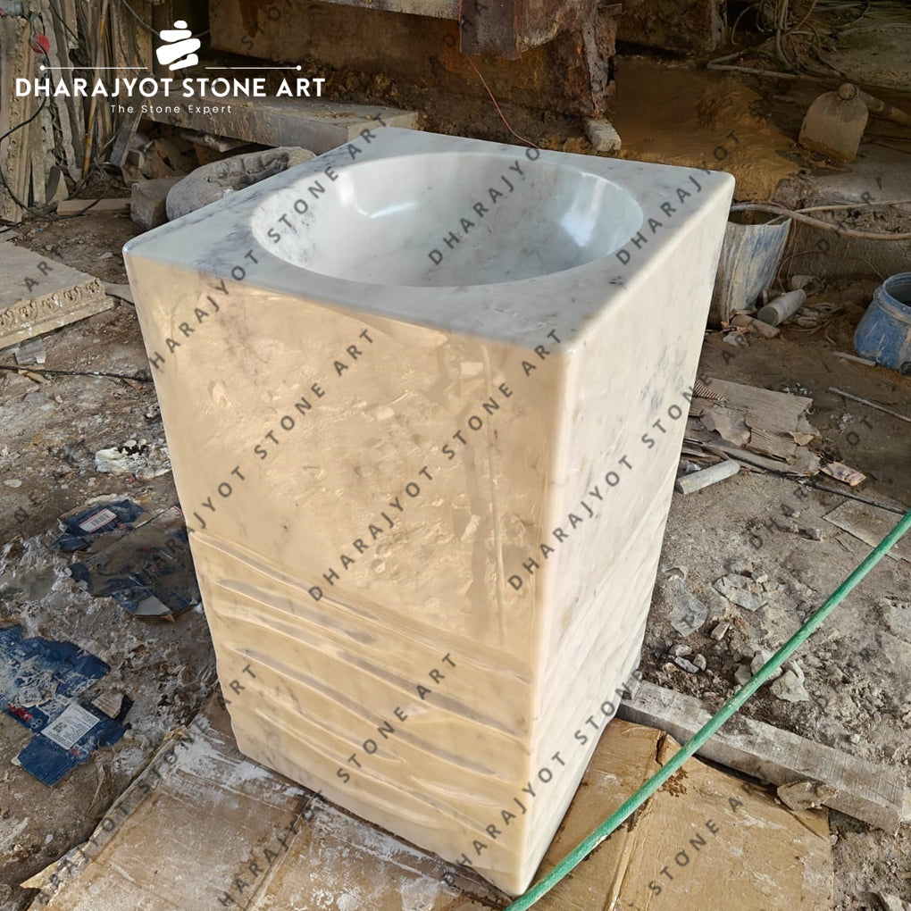 White Marble Pedestal Bathroom Sink